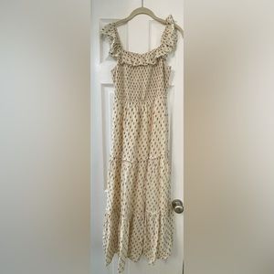 Old Navy XS Cream and Navy Smocked Bodice Maxi Dress.